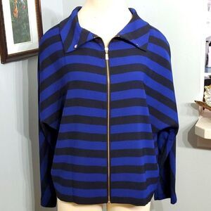 CHICO'S black label Miter Stripe Raglan sleeves. BLACK/BLUE. NWT